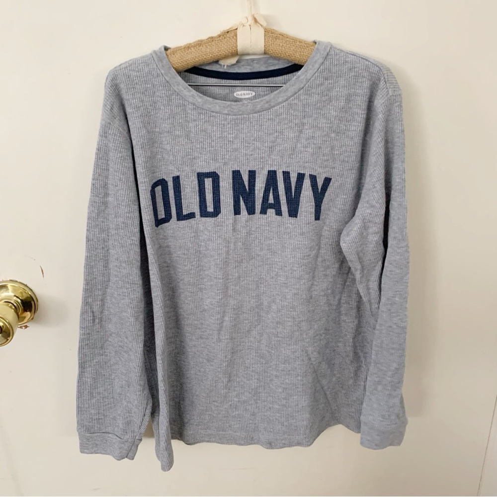5/$25 Old Navy kids grey logo long sleeve thermal crew neck large 10-12